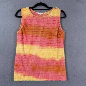 Erin London Tank Top Womens Large Pleated Sleeveless Ruffle Textured Shirt